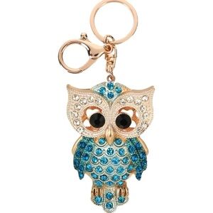 🌹 KEYCHAIN 🌹 Owl Turquoise Rhinestones NWT